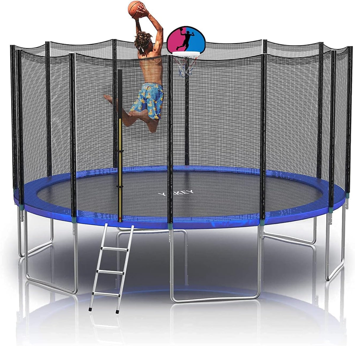 14FT 15FT Trampoline with Basketball Hoop Waterproof Jump Mat Ladder M43022