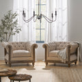 Beige and Dark Brown Fabric Chesterfield Club Chairs, Set of 2 Z5556