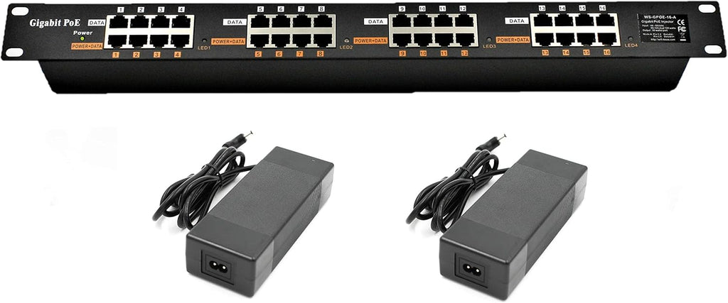 16 Port Gigabit Passive Power Over Ethernet Injector with 48 Volt Power Supply D713663