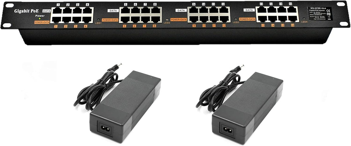 16 Port Gigabit Passive Power Over Ethernet Injector with 48 Volt Power Supply D713663