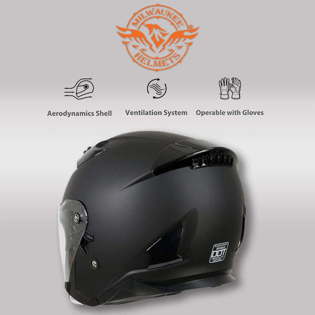 Matte Black Open Face 3/4 Helmet with Drop Down Tinted Visor I6818