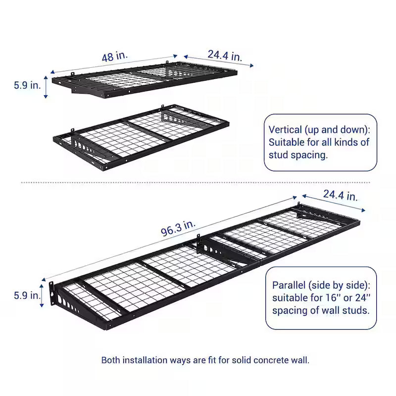 Heavy Duty Wall Shelf with Brackets in Black C4901