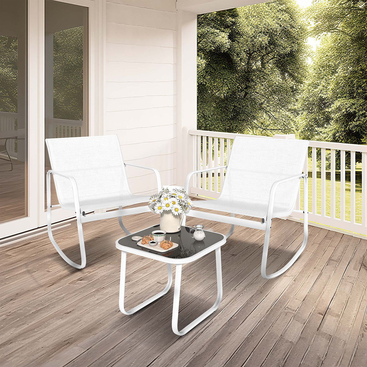 3 Pieces Outdoor Bistro Set with Glass Coffee Table B74957