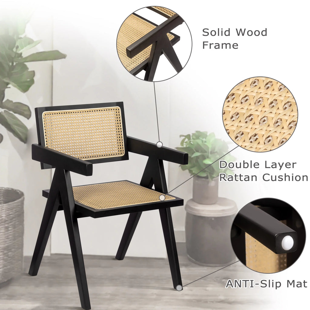 Black Rattan Dining Chairs with Arms, Set of 2 J93978