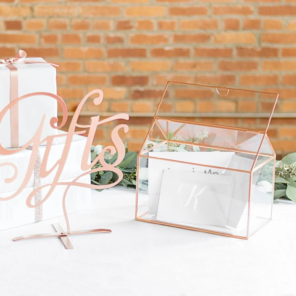 Rose Gold Glass Terrarium Card Holder O4391