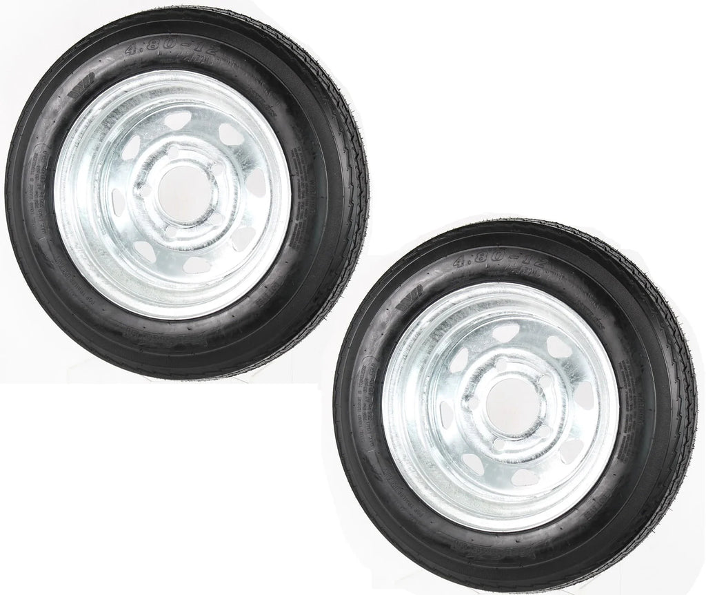 2-Pack Trailer Tire On Rim 480-12 5 Lug Galvanized Spoke Wheel Z2641