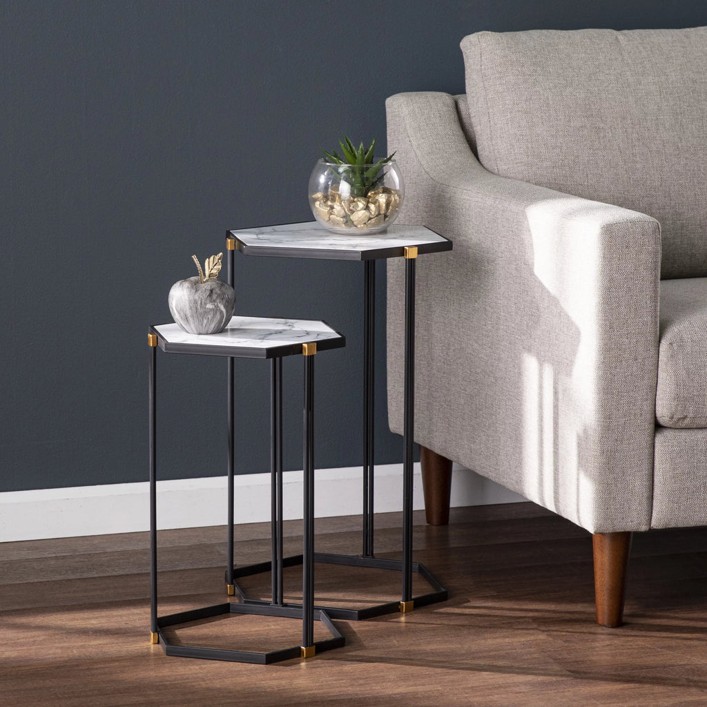 Black Faux Marble Nesting Table Set E169