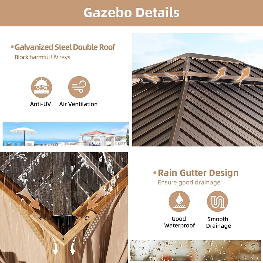 10' x 12' Hardtop Gazebo with Galvanized Steel Double Roof H150445