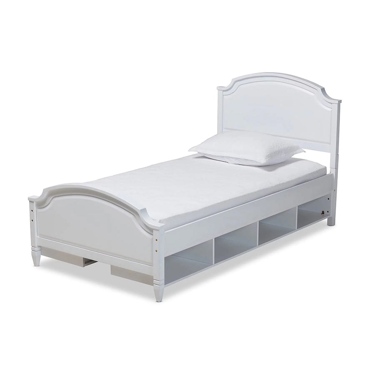 White Wood Twin Size Storage Platform Bed I384811