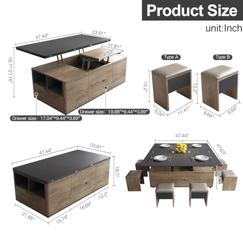 Grey Lift-Top Coffee Table with 4 Stools D97462