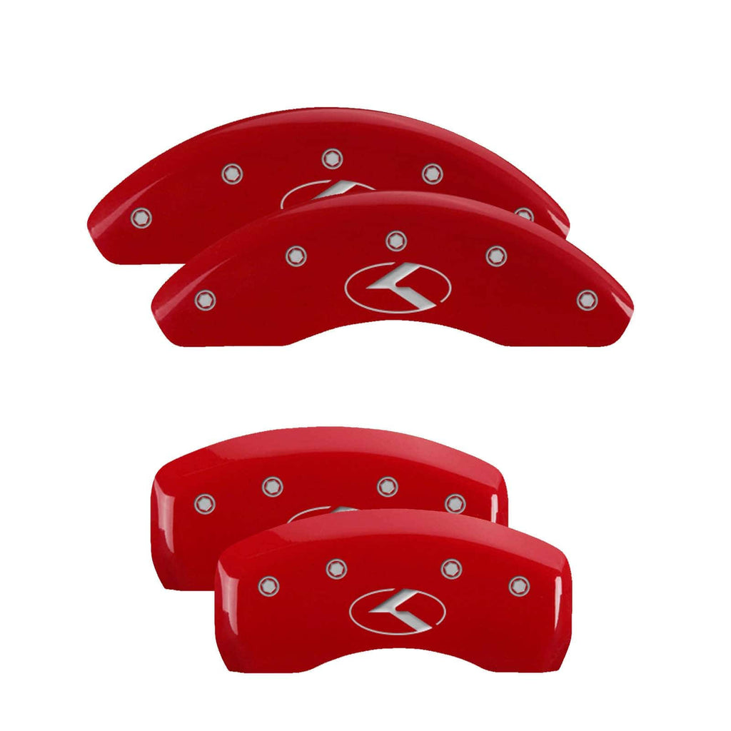 4 Caliper Covers Engraved Front & Rear Red Finish Silver D7170