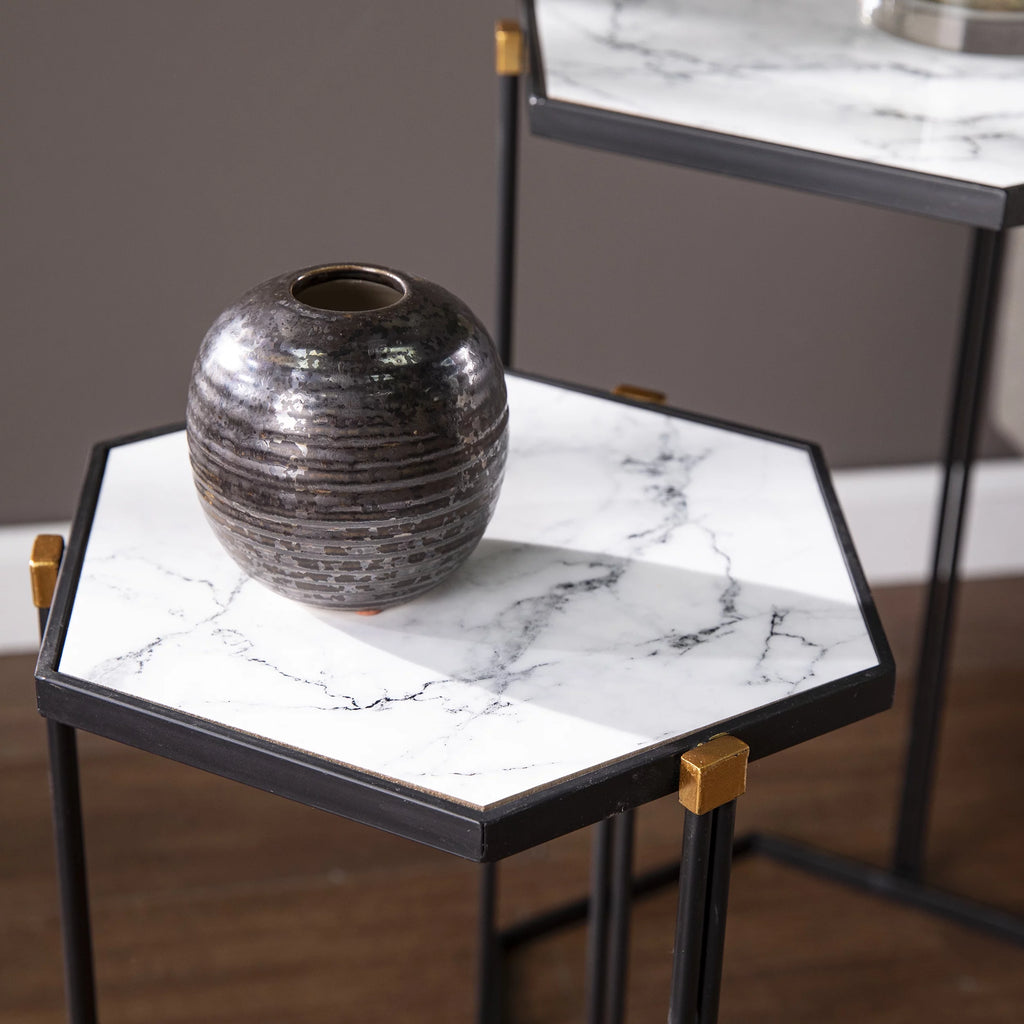 Black Faux Marble Nesting Table Set E169