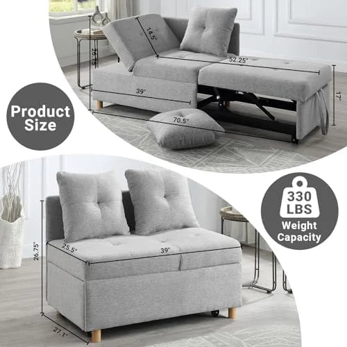 3 in 1 Convertible Velvet Sofa Bed with 2 Pillows U2023