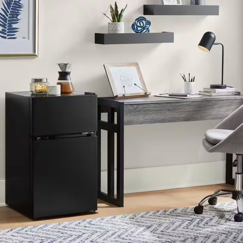 2 Door Mini Refrigerator in Black with Freezer W69085