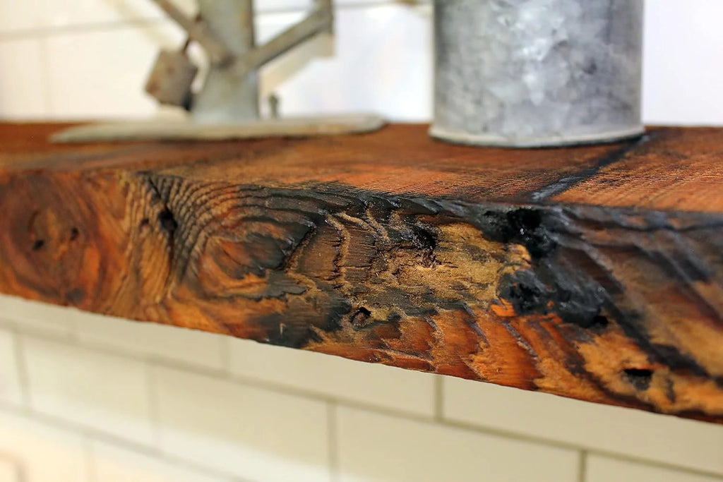 Reclaimed Wood Mantel Shelf with Steel Angle Brackets I407749