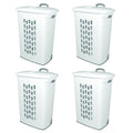 White Laundry Hamper with Wheels and Pull Handle 4 Pack R197633