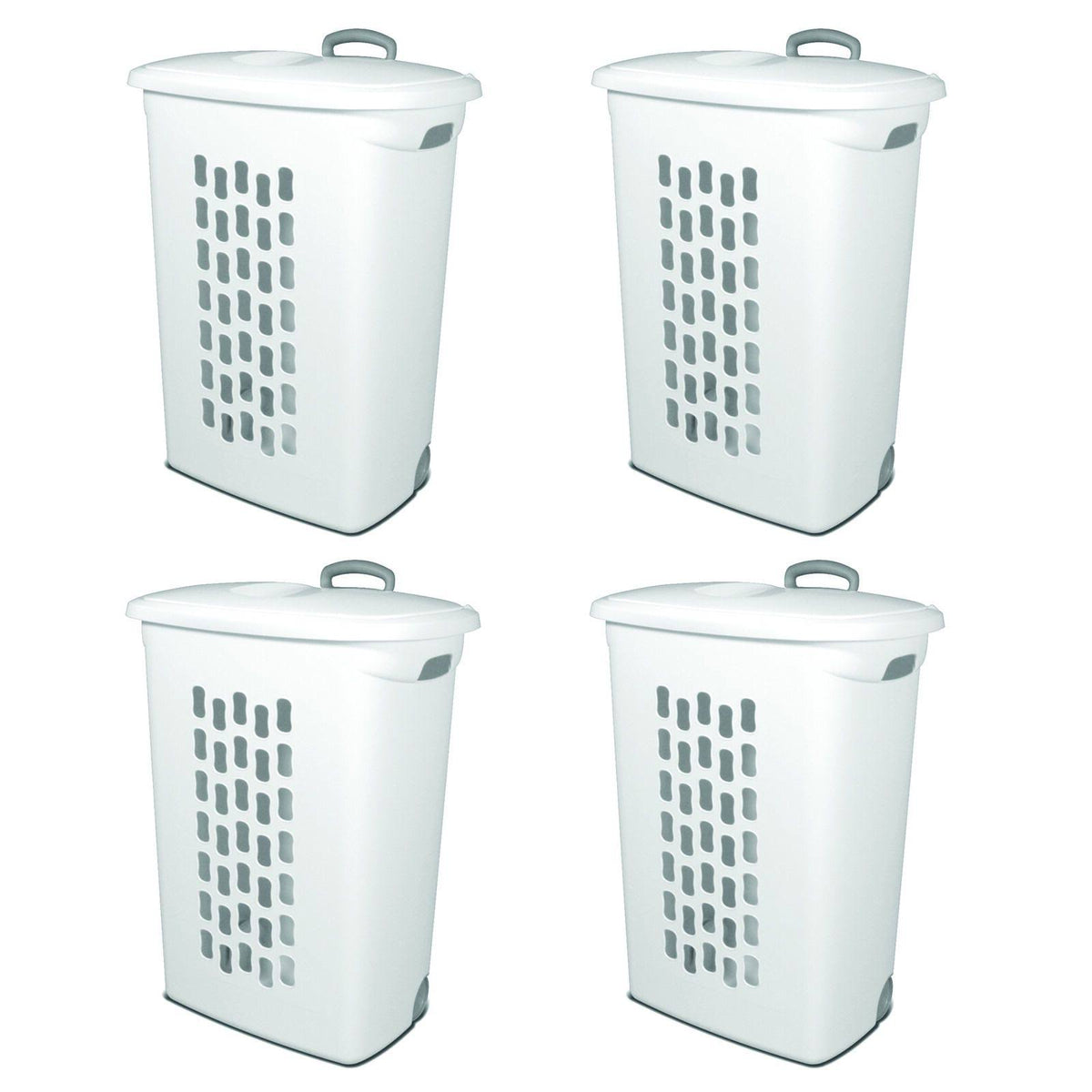 White Laundry Hamper with Wheels and Pull Handle 4 Pack R197633
