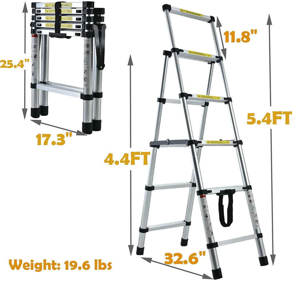 4.5FT A-Frame Aluminum Extension Ladder Anti-Slip 4+5 Steps Telescoping Collapsible Ladder B3813