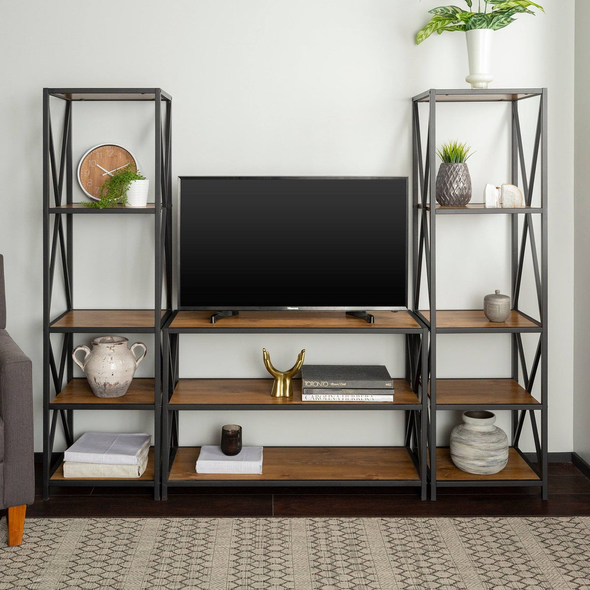 Barnwood Black Metal 3-Piece Entertainment Wall S526