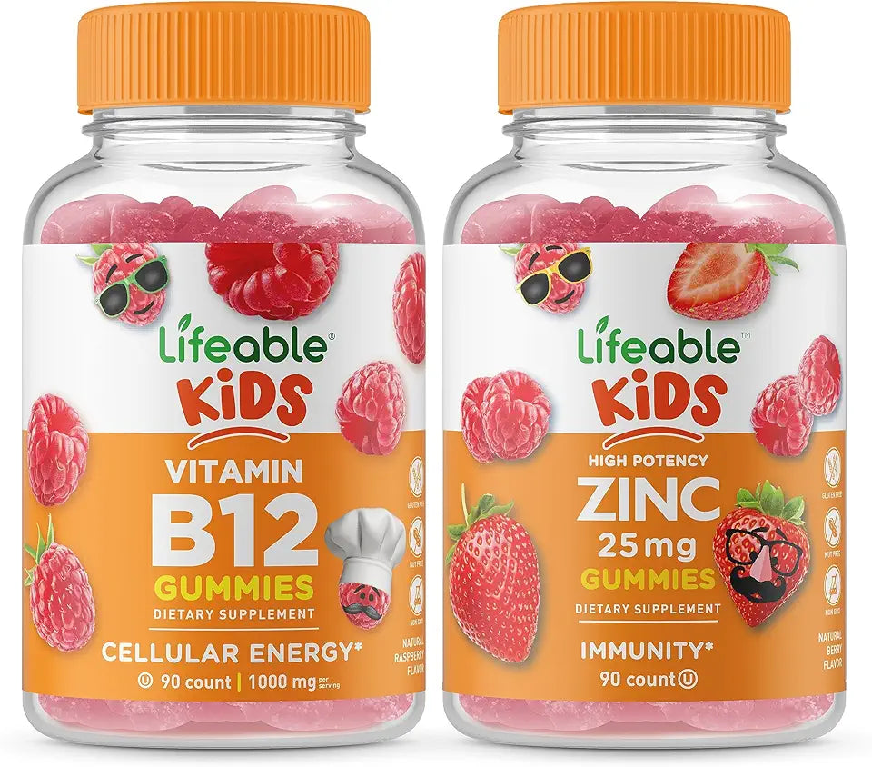 Vitamin B12 Kids Zinc 25mg Gummies Bundle Chewable Gluten Free GMO Free Vitamin Supplement S62517