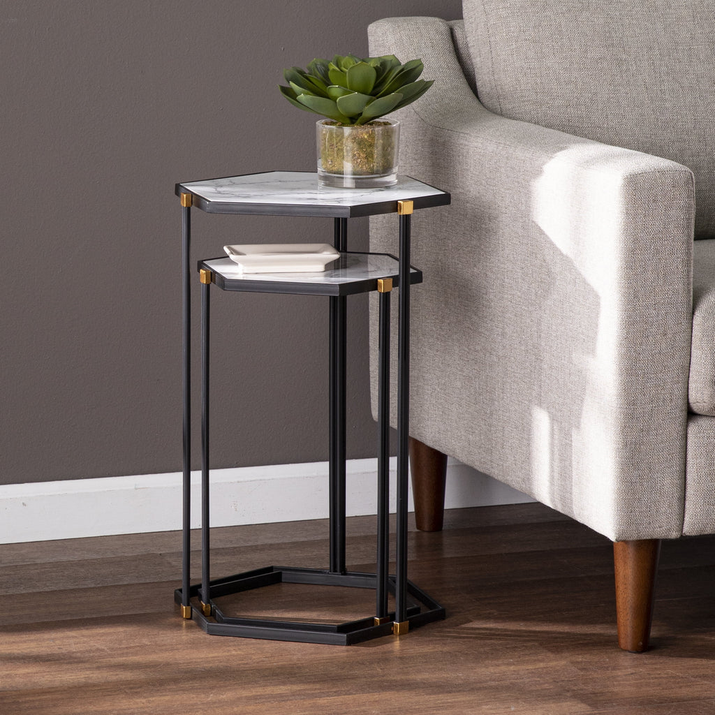 Black Faux Marble Nesting Table Set E169