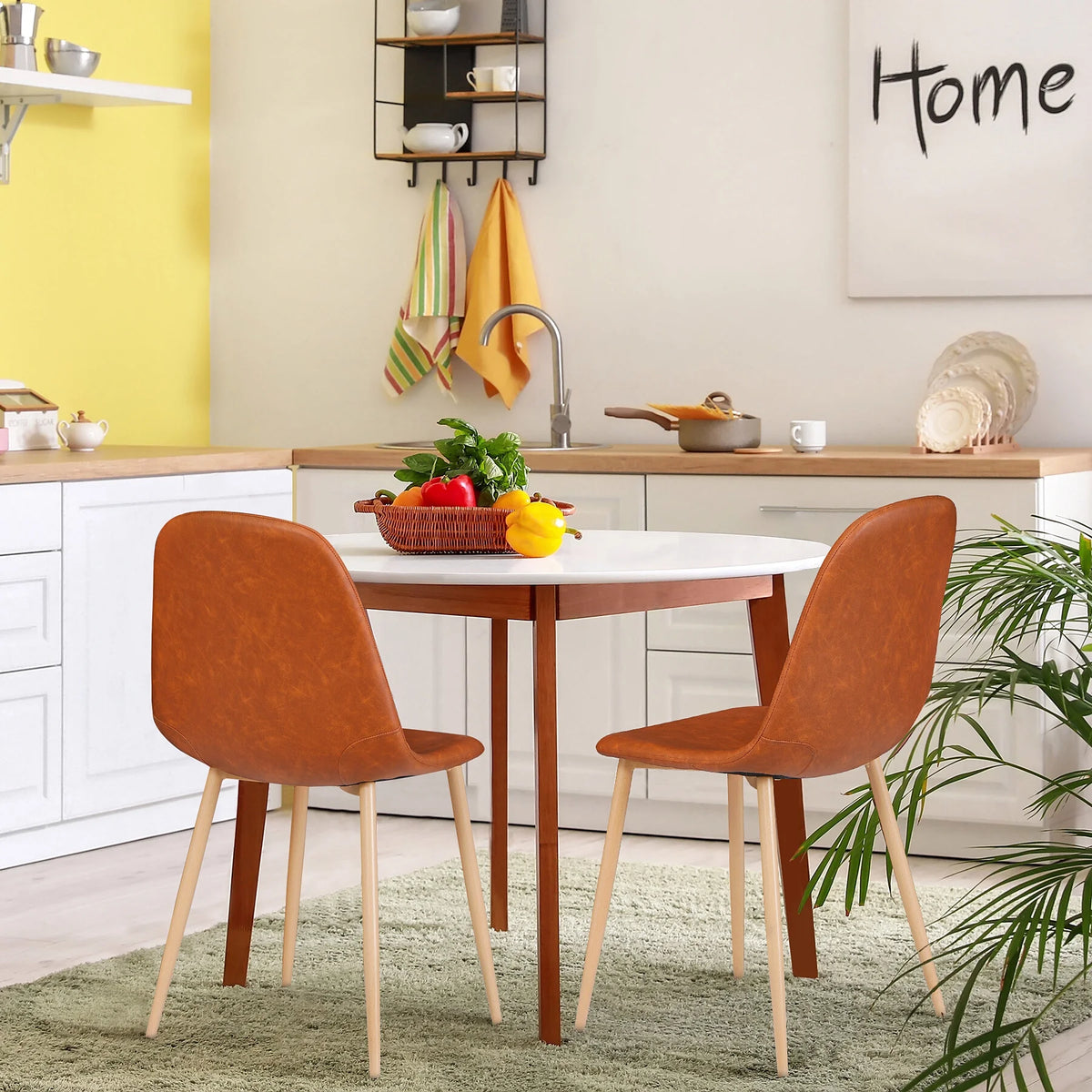 Set of 2 Brown PU Cushion Dining Chair G7673