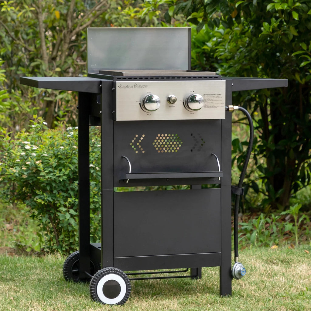 2-Burner Propane Grill and Griddle Cooking Station with Side Shelves Black H5598