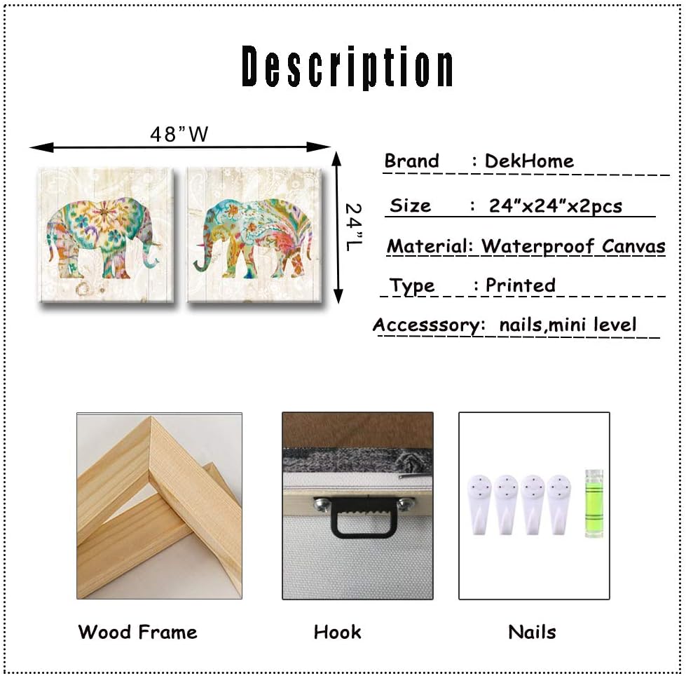 2 Panels Elephant Canvas Wall Art Framed 24x24x2pcs X195136