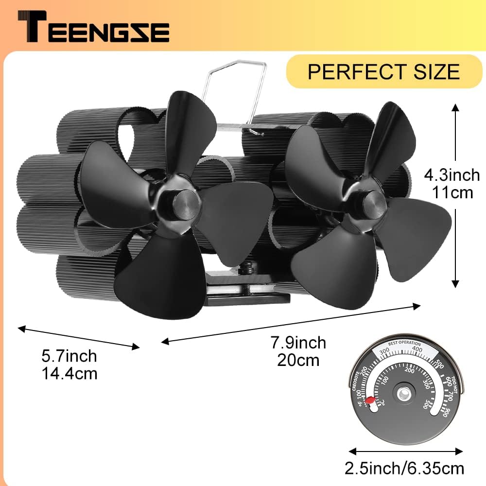 Heat Powered 8 Blade Wood Stove Fan, Black, Pack of 2 D541249