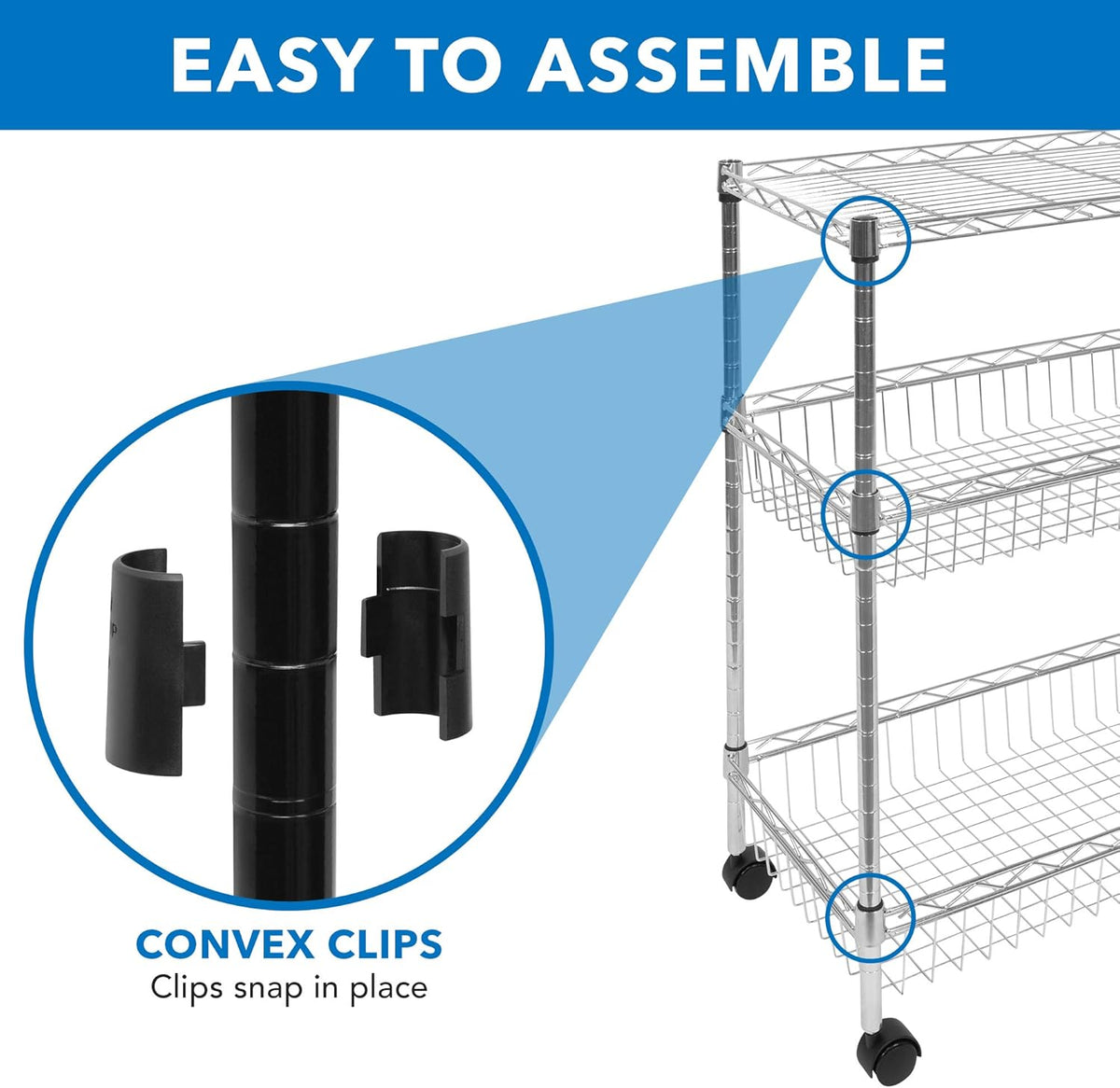 3-Tier Silver Metal Rolling Cart with Wheels P1321
