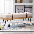 Beige Linen Rectangle Ottoman Bench with Metal Legs S653117