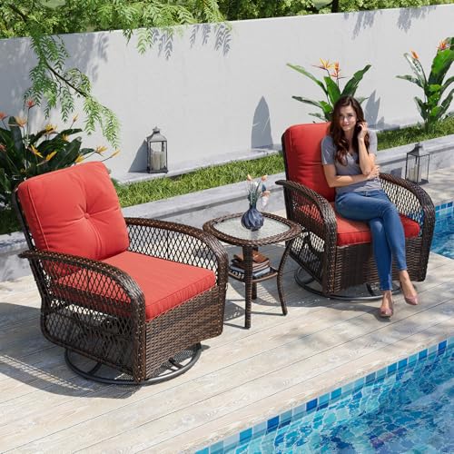 3 Pieces Wicker Patio Furniture Set with Swivel Rocker Chairs and Table F204164