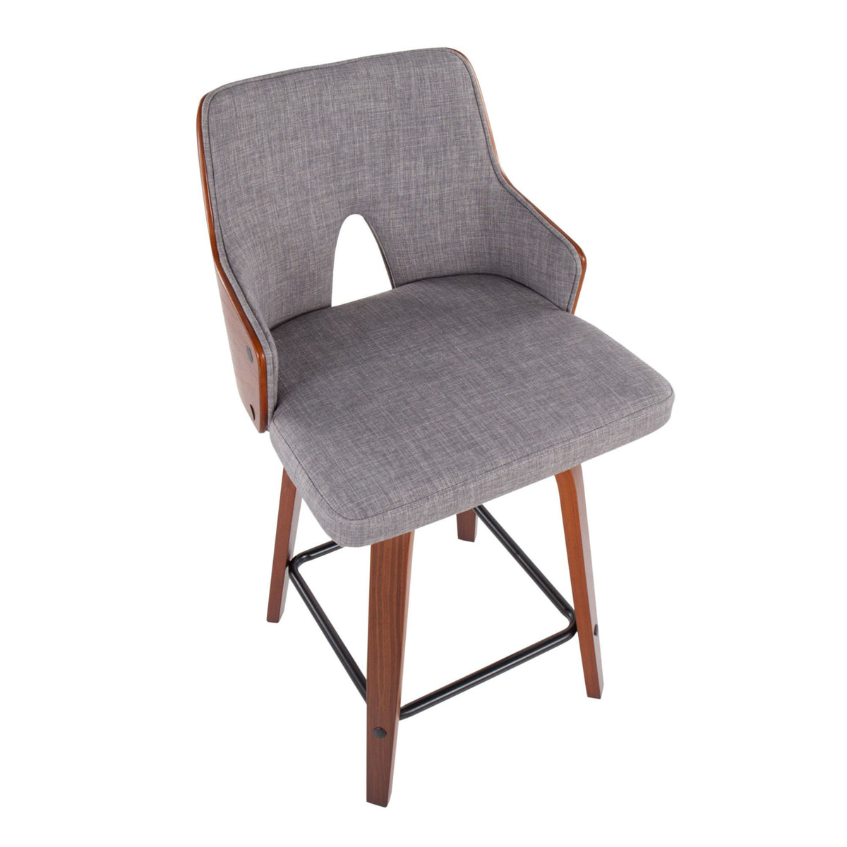 24" Counter Stool With Swivel In Walnut And Light Grey Fabric - Set Of 2 D29275