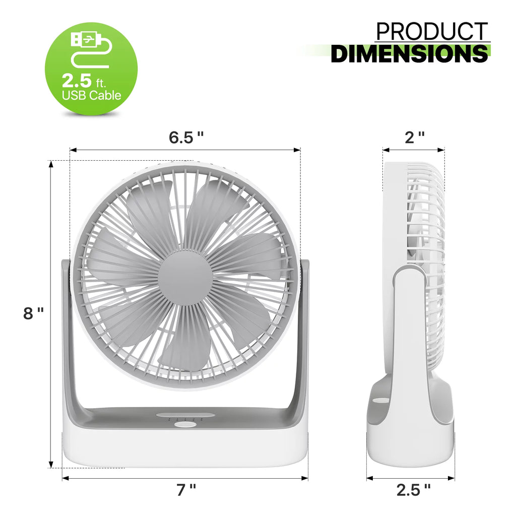 USB Desktop Fan, Rechargeable Wall Mounted Hanging Fan with LED Light, White E403025