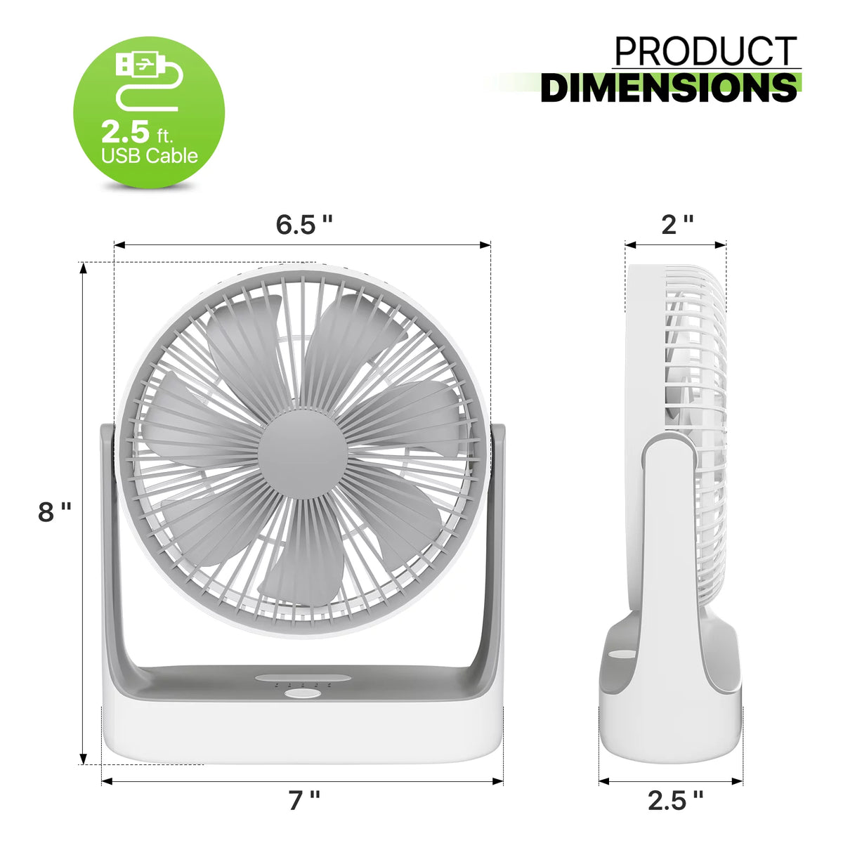 USB Desktop Fan, Rechargeable Wall Mounted Hanging Fan with LED Light, White E403025