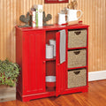 Red Beadboard Buffet Cabinet with Storage M8511