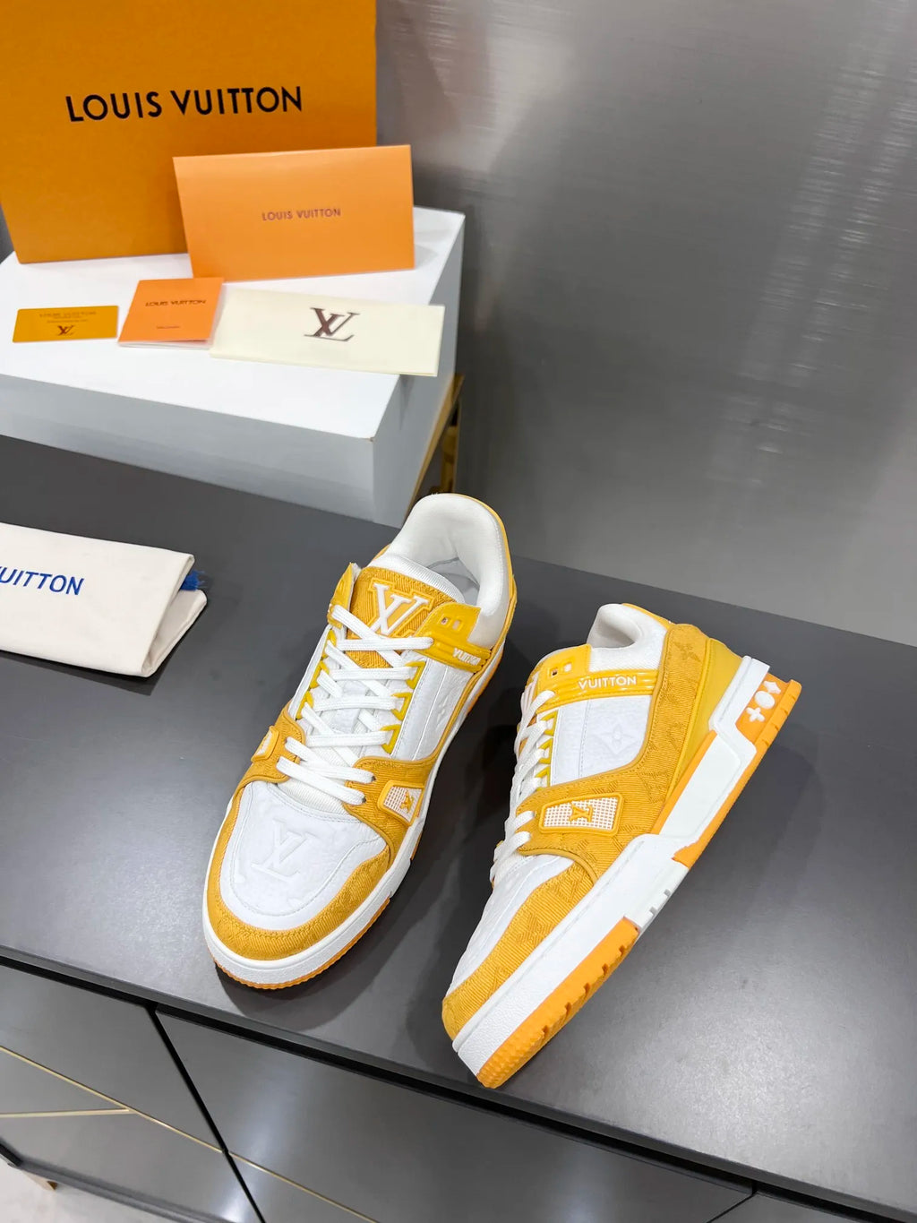 Yellow Leather Low Trainers R524