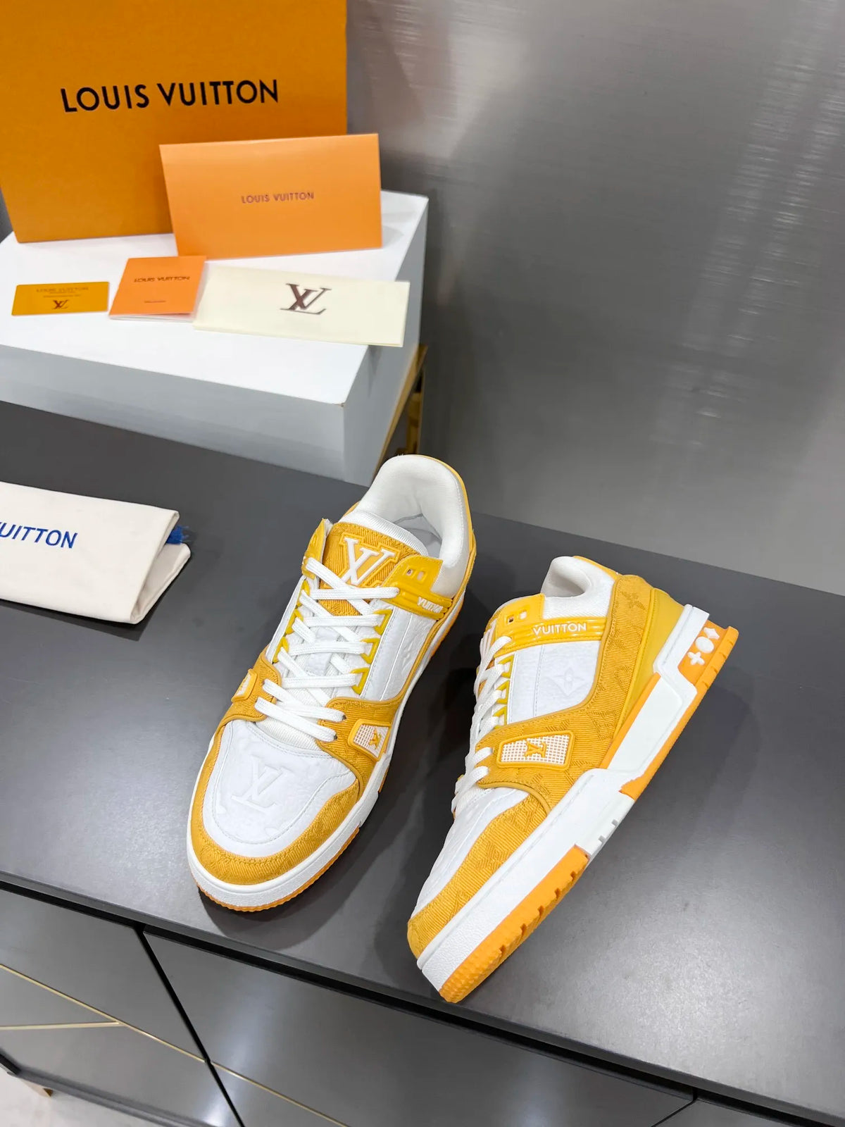 Yellow Leather Low Trainers R524