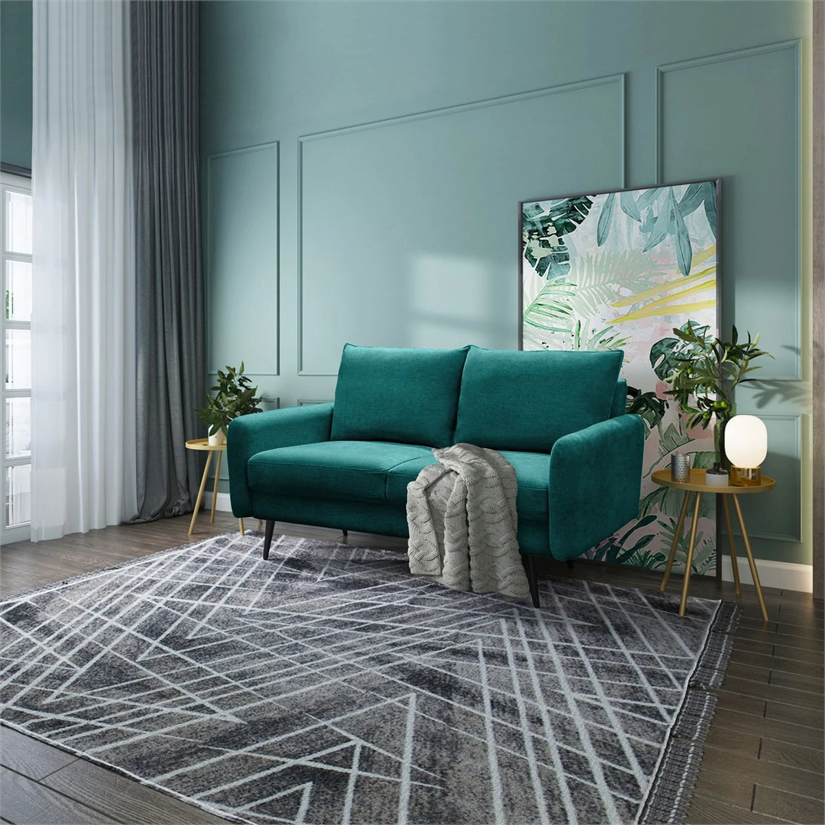 Teal Blue Fabric Loveseat U9388
