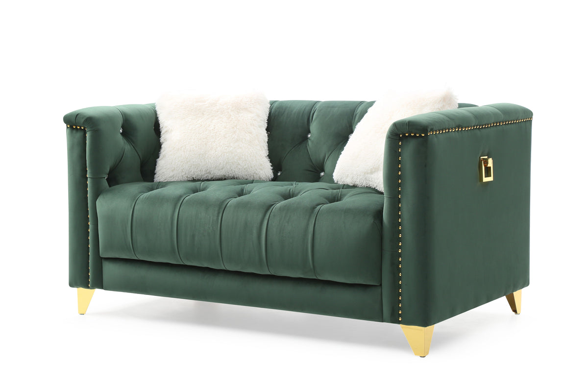 Green Tufted Upholstery 2 Pc Living Room Set R281