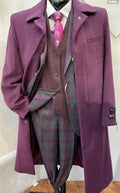 Burgundy Full Length Belted Wool Topcoat T43484