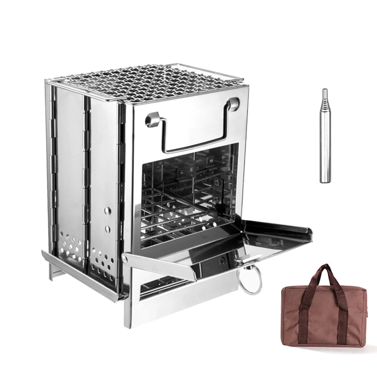 Folding Wood Burning Stove Blowpipe Kit BBQ Grill with Carry Bag I463121