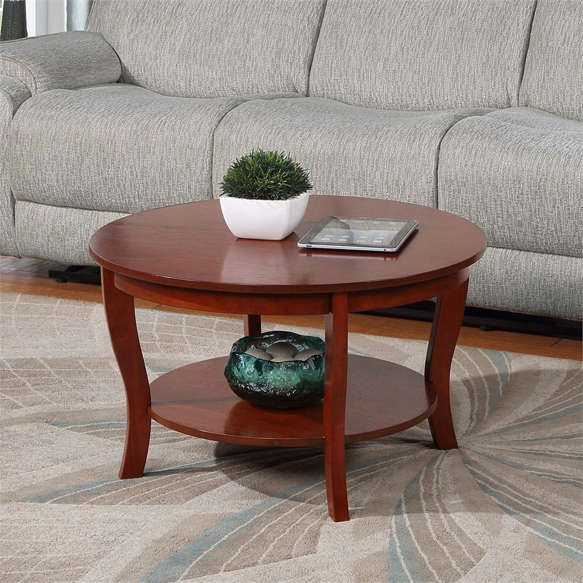Round Coffee Table with Shelf Mahogany Wood Finish J621346