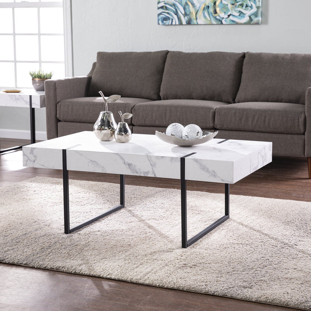 Modern Rectangle Faux Marble Cocktail Table T11221