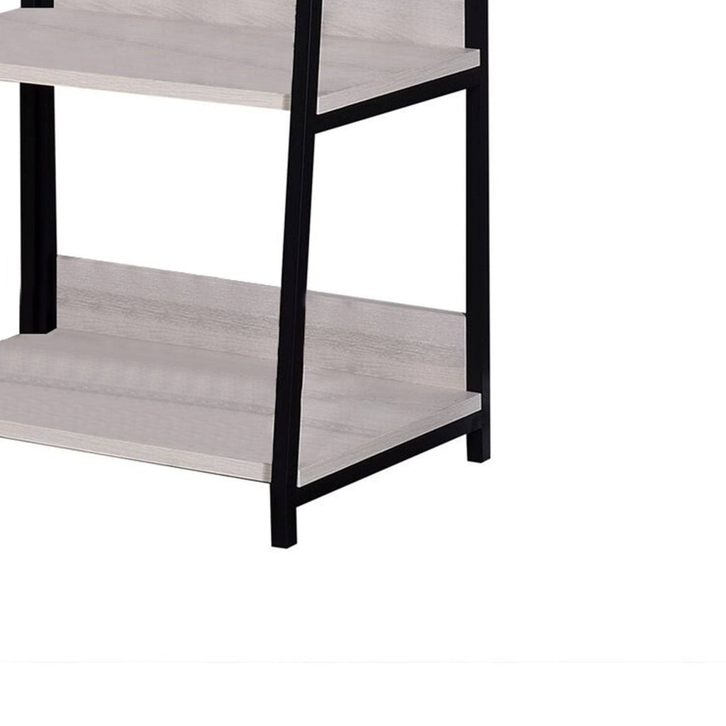 Washed White and Black Wooden Bookshelf with 3 Open Compartments Y41605