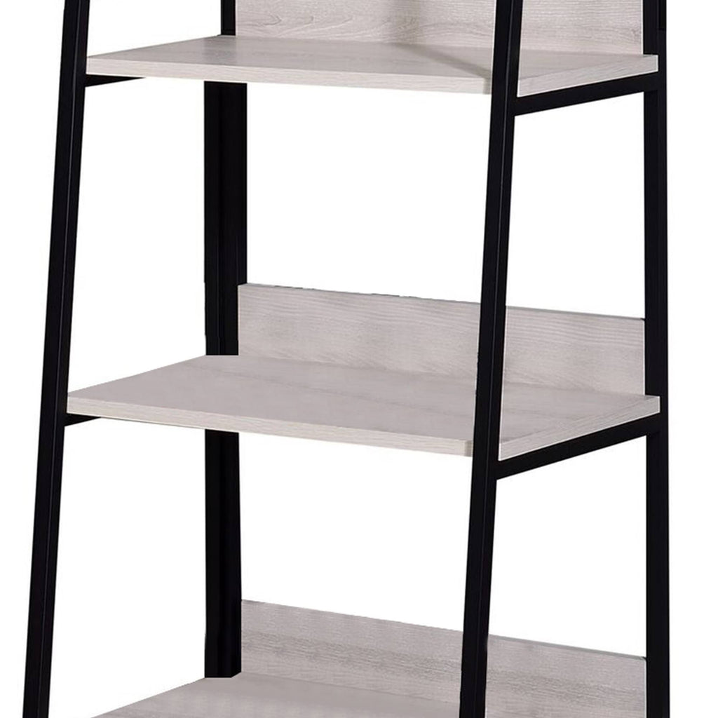 Washed White and Black Wooden Bookshelf with 3 Open Compartments Y41605