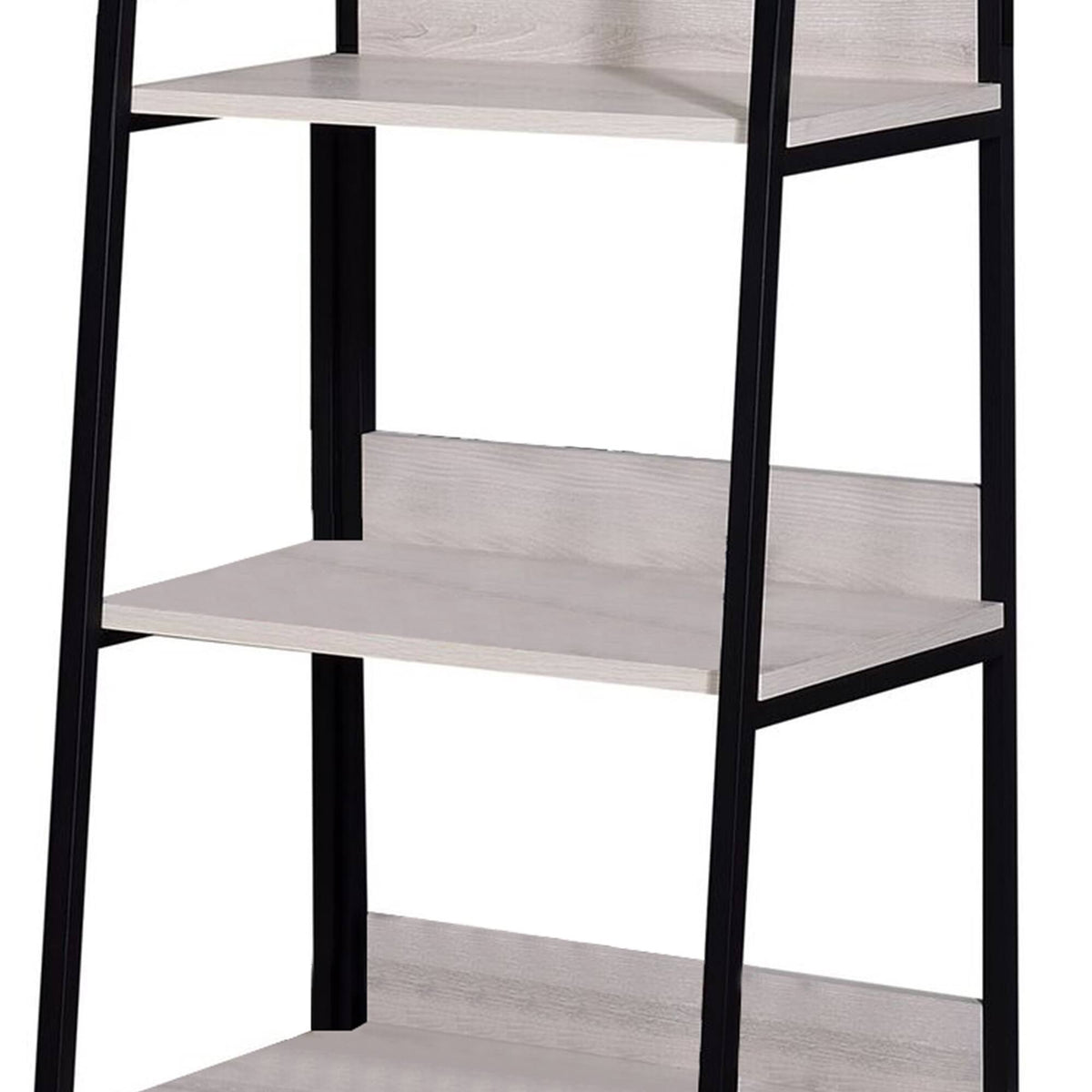 Washed White and Black Wooden Bookshelf with 3 Open Compartments Y41605