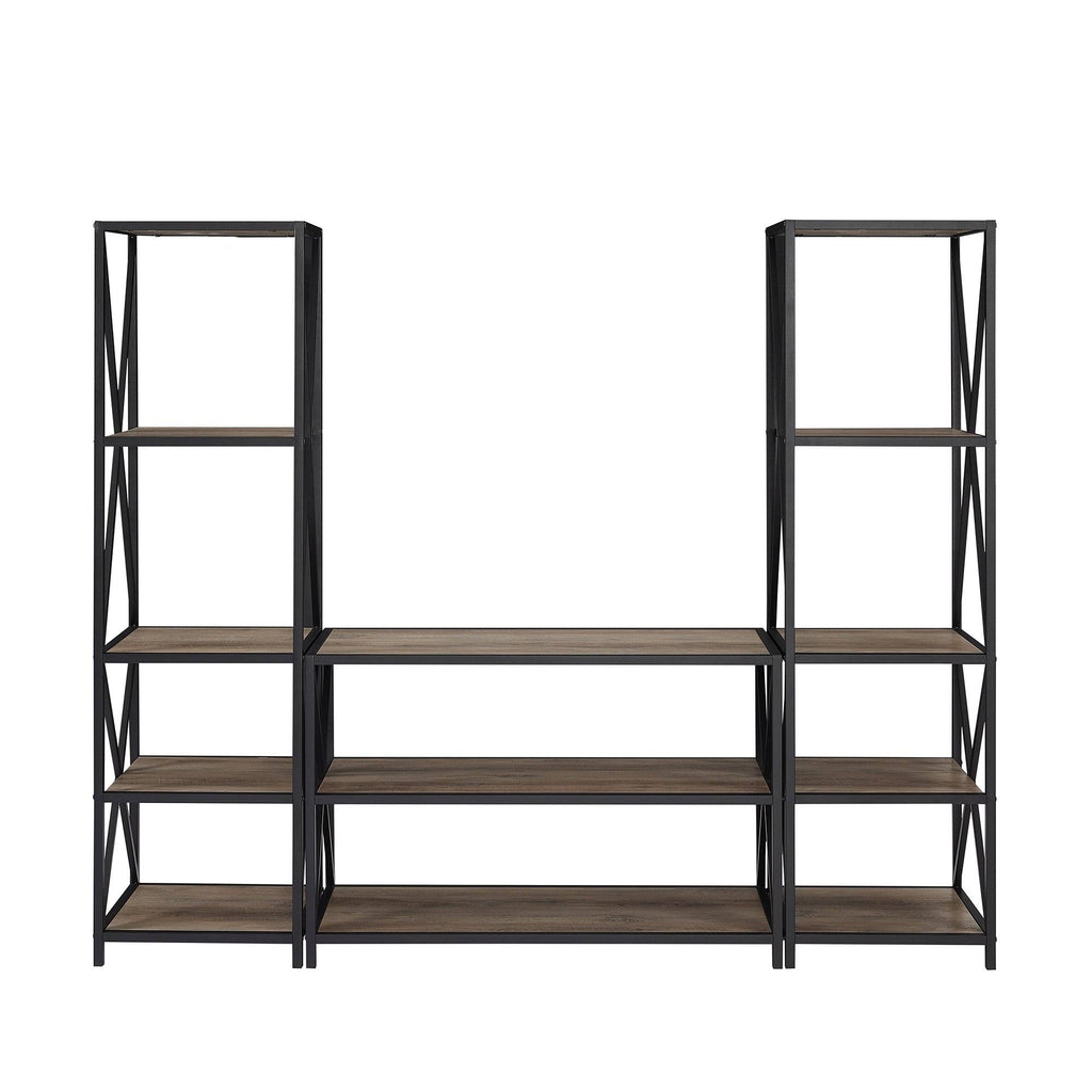 Barnwood Black Metal 3-Piece Entertainment Wall S526