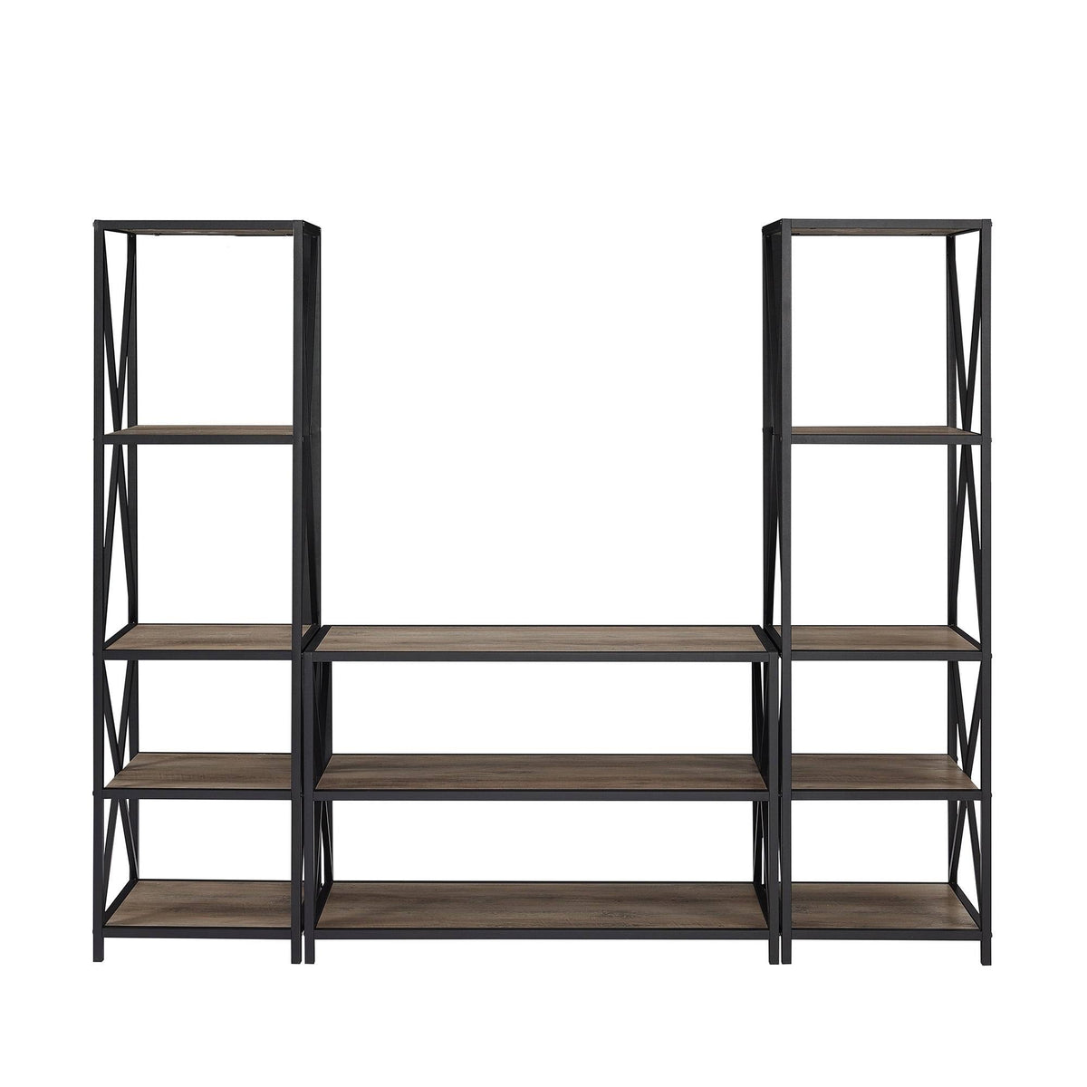 Barnwood Black Metal 3-Piece Entertainment Wall S526