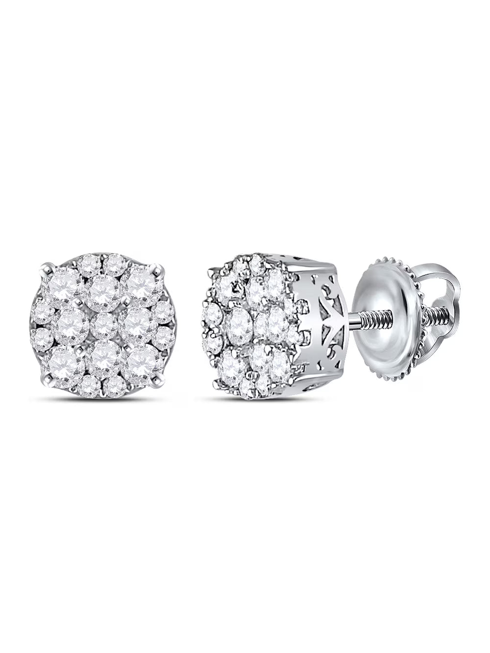 14kt White Gold Round Diamond Cluster Stud Earrings 1/2 Cttw V720
